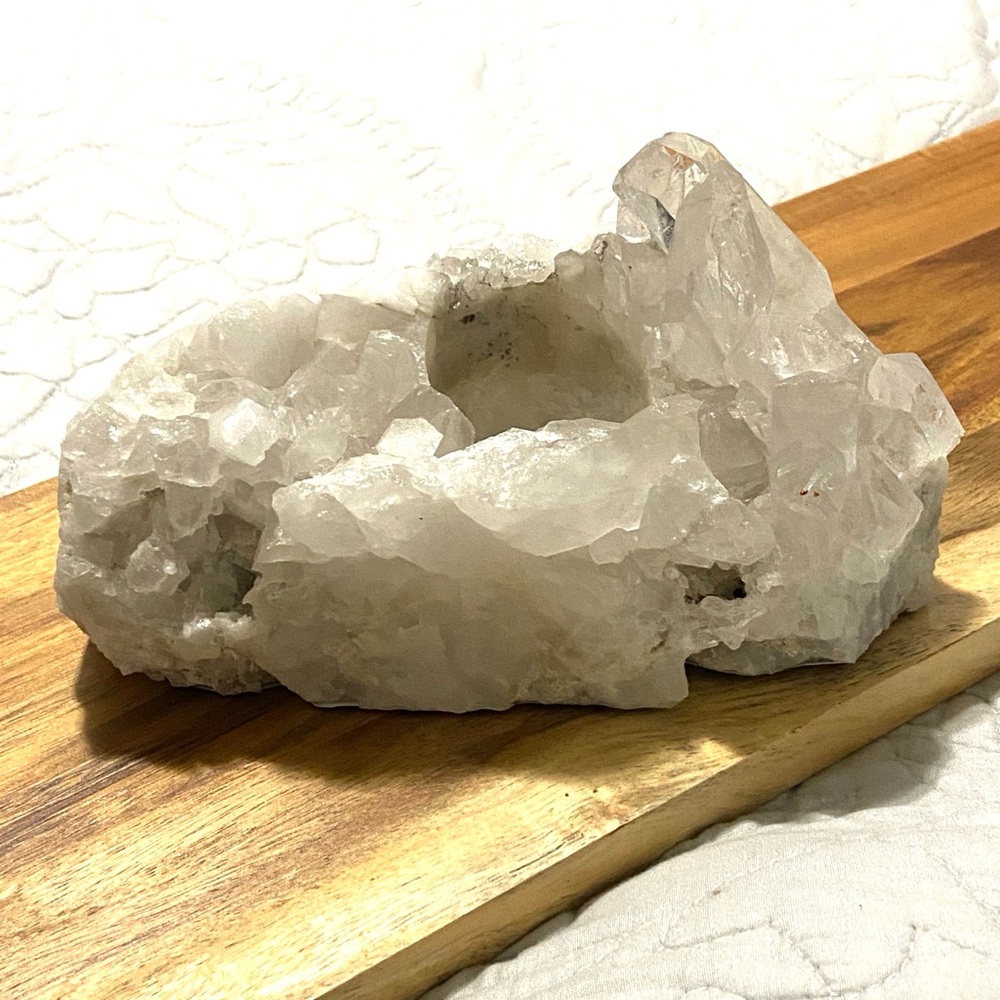 Natural Clear Quartz Crystal Cluster candle holder